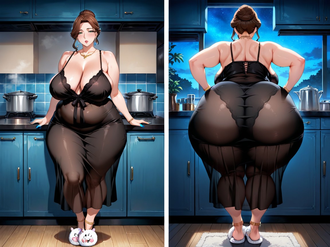 Black Nightgown, Night, Mature Woman Hentai AI Porn