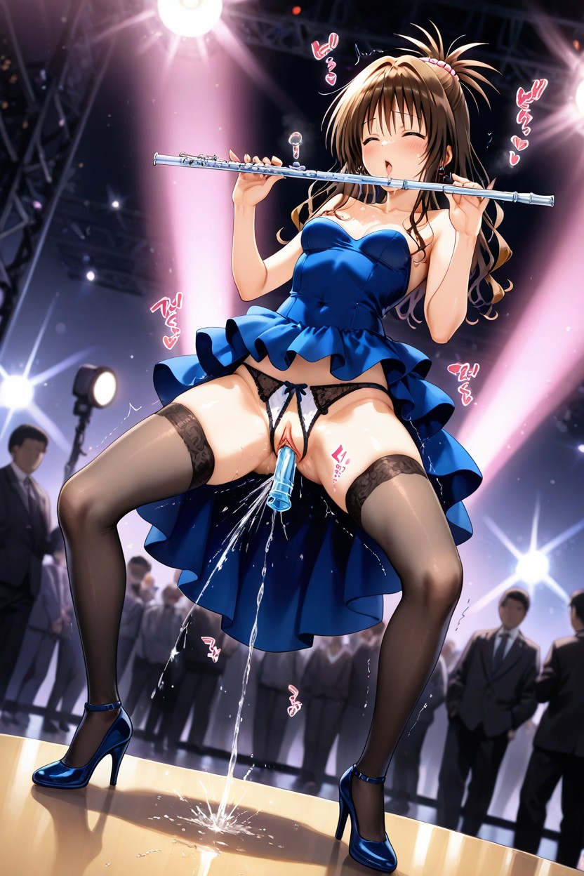 Showing Her Breasts, Standing, Black Thighhigh Hentai AI Porn