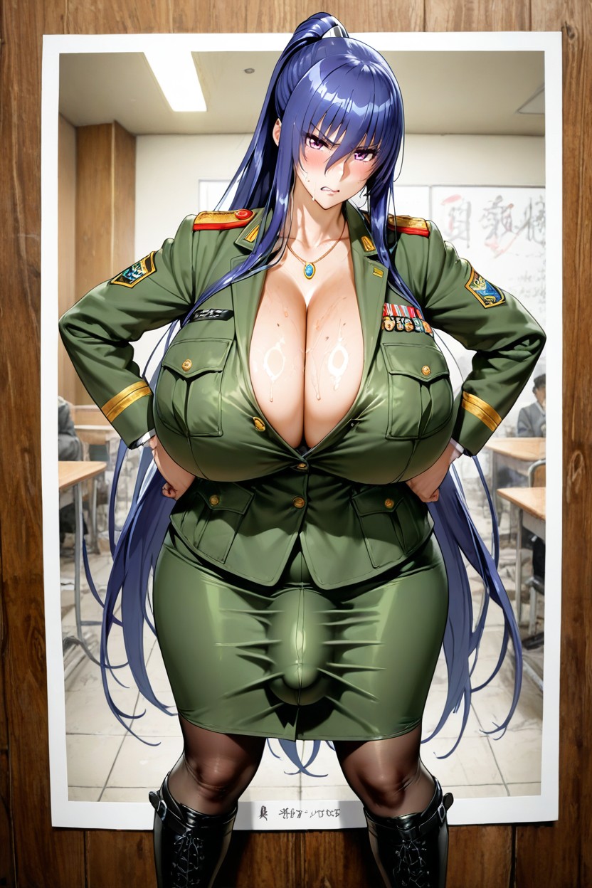 Testicles, Squeezed Breasts, Black Latex Boots Covered Knee Hentai AI Porn