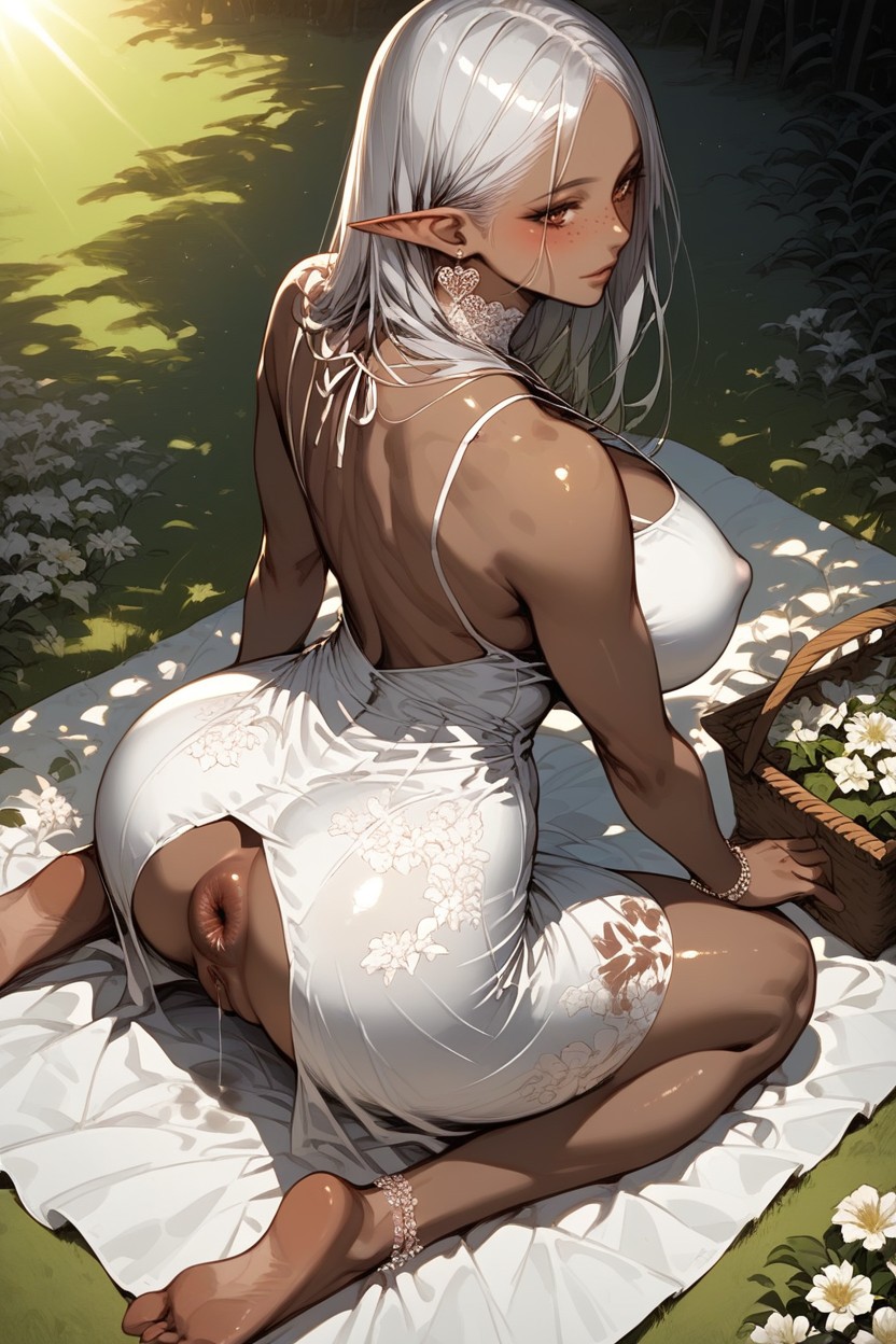 Gaping Anus, Silver Heart Ankle Bracelet, Detailed White Skin Around Anus Hentai AI Porn