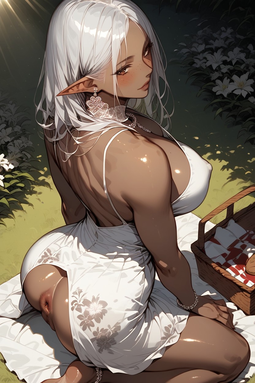 Silver Heart Earrings, Super Detailed Butthole, Shiny Skin Hentai AI Porn
