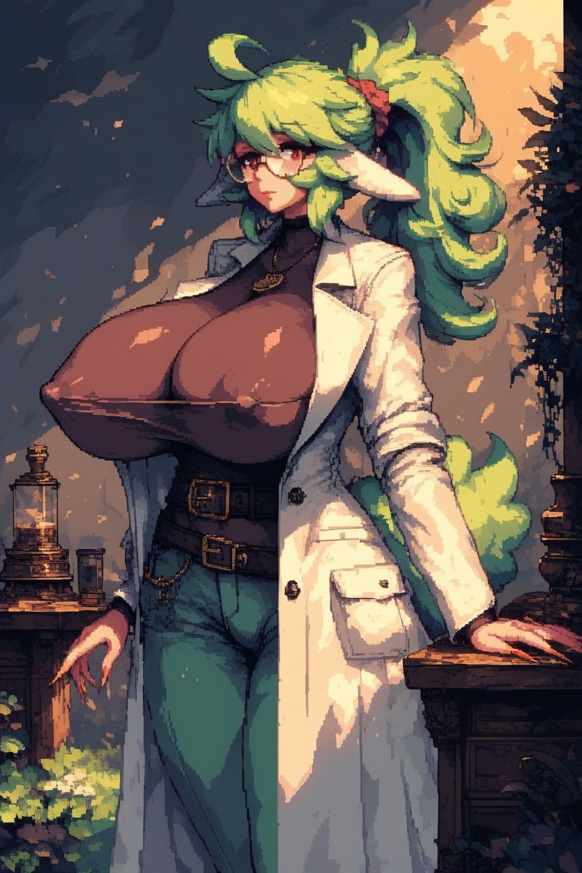 Ponytail, White Coat, Breast Expansion Hentai AI Porn