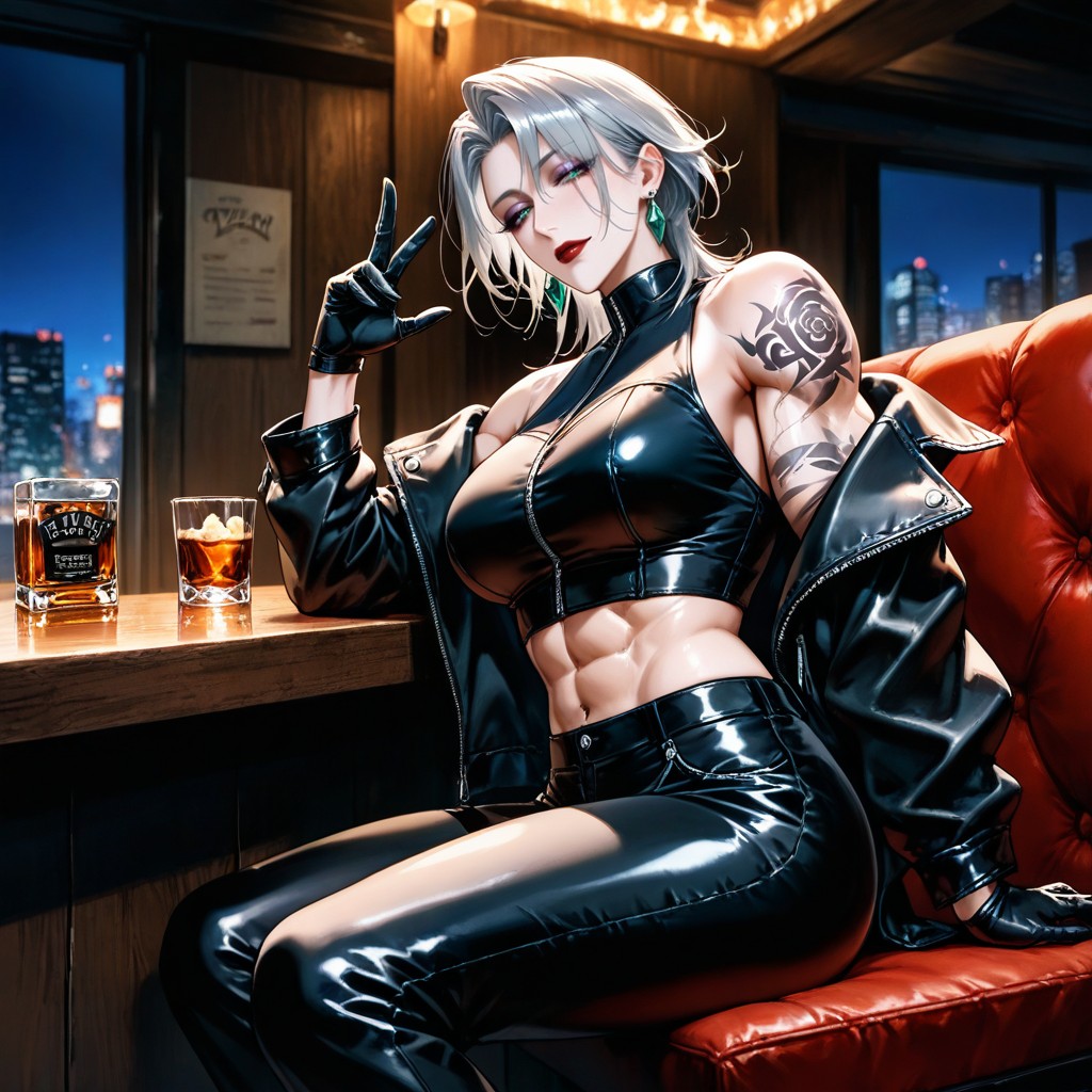 In Bar, Silver Boyish Hair, Dom Hentai AI Porn