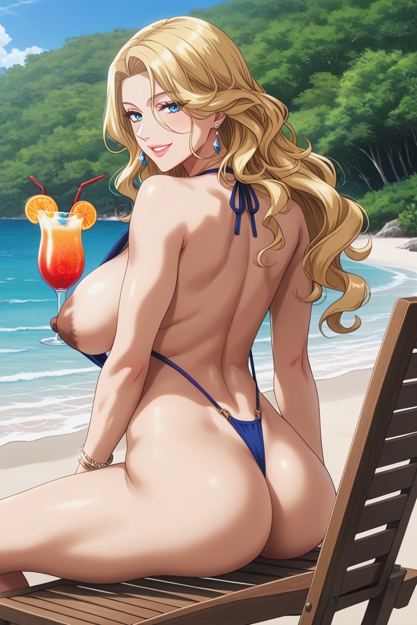 Sipping Drink, Natural Breasts, Bracelets Hentai AI Porn