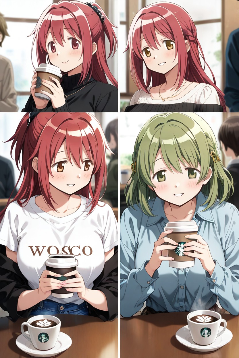 Ultra Detailed, Drinking Coffee, Yellow Eyes Hentai IA