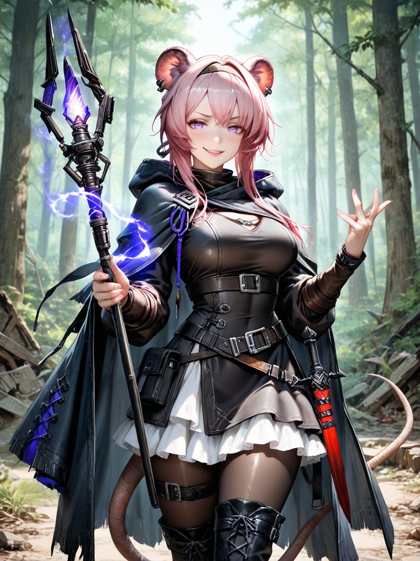 Rat Tail, Thigh Leather High Boots, Model Pose Porno IA Hentai