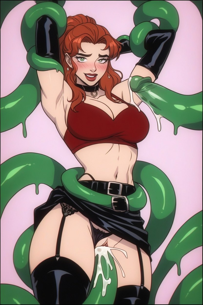 Tentacles Removing Her Skirt, Waist, Lifting Up Revealing Shirt Over Her Head Hentai AI Porn