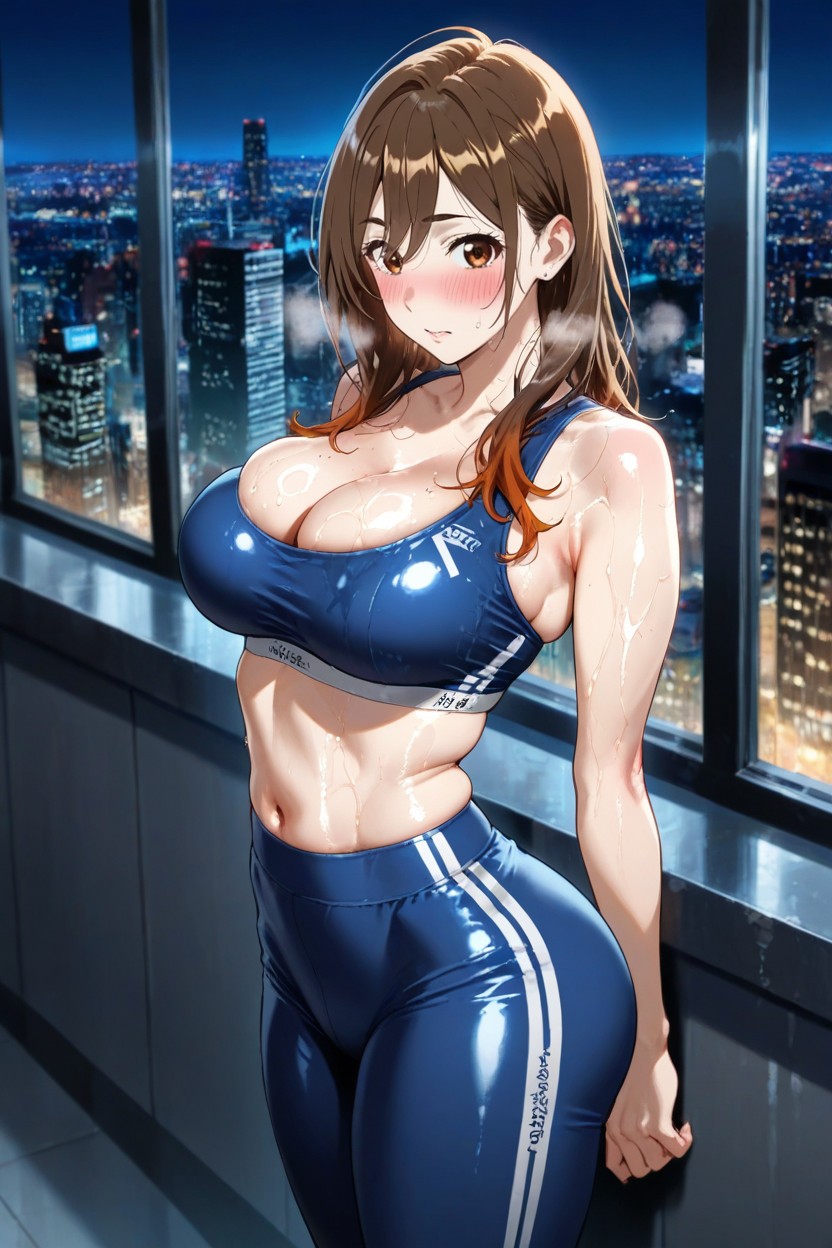 Stunning Woman, Brunette, Night City View Hentai AI Porn