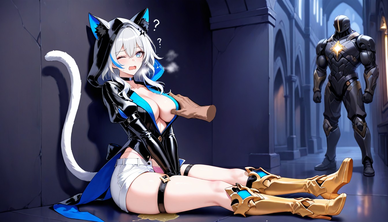 Sitting On The Lap, Thigh Band, Male Grabbing Her Breasts From Behind Hentai AI Porn