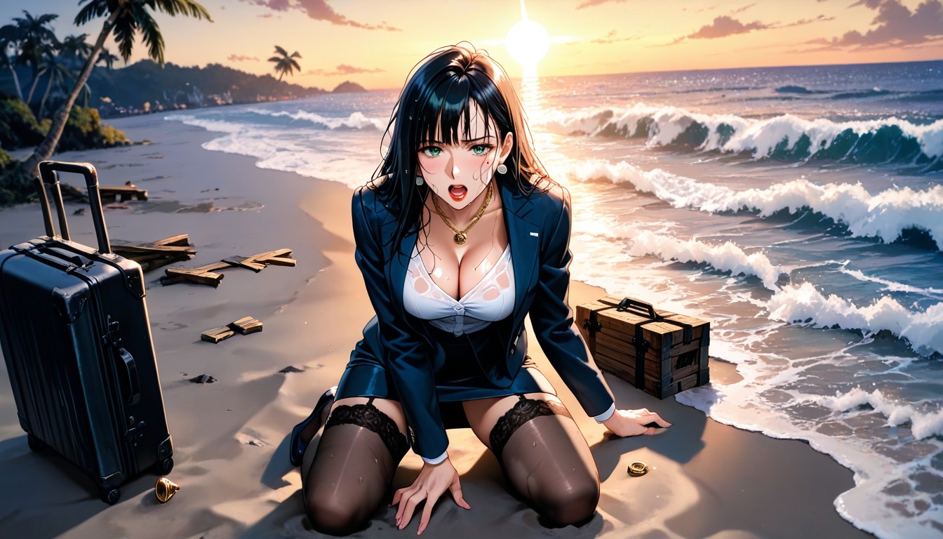 Oval Face, Broken Wooden Crates, Medium Breast Hentai AI Porn