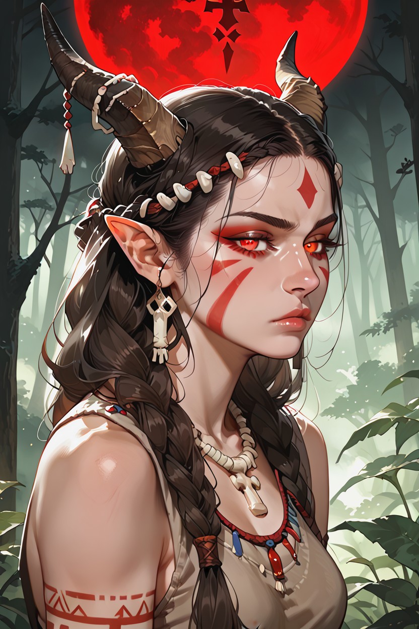 Cinematic Lighting, Glowing Eyes, Tribal Tattoos Hentai IA