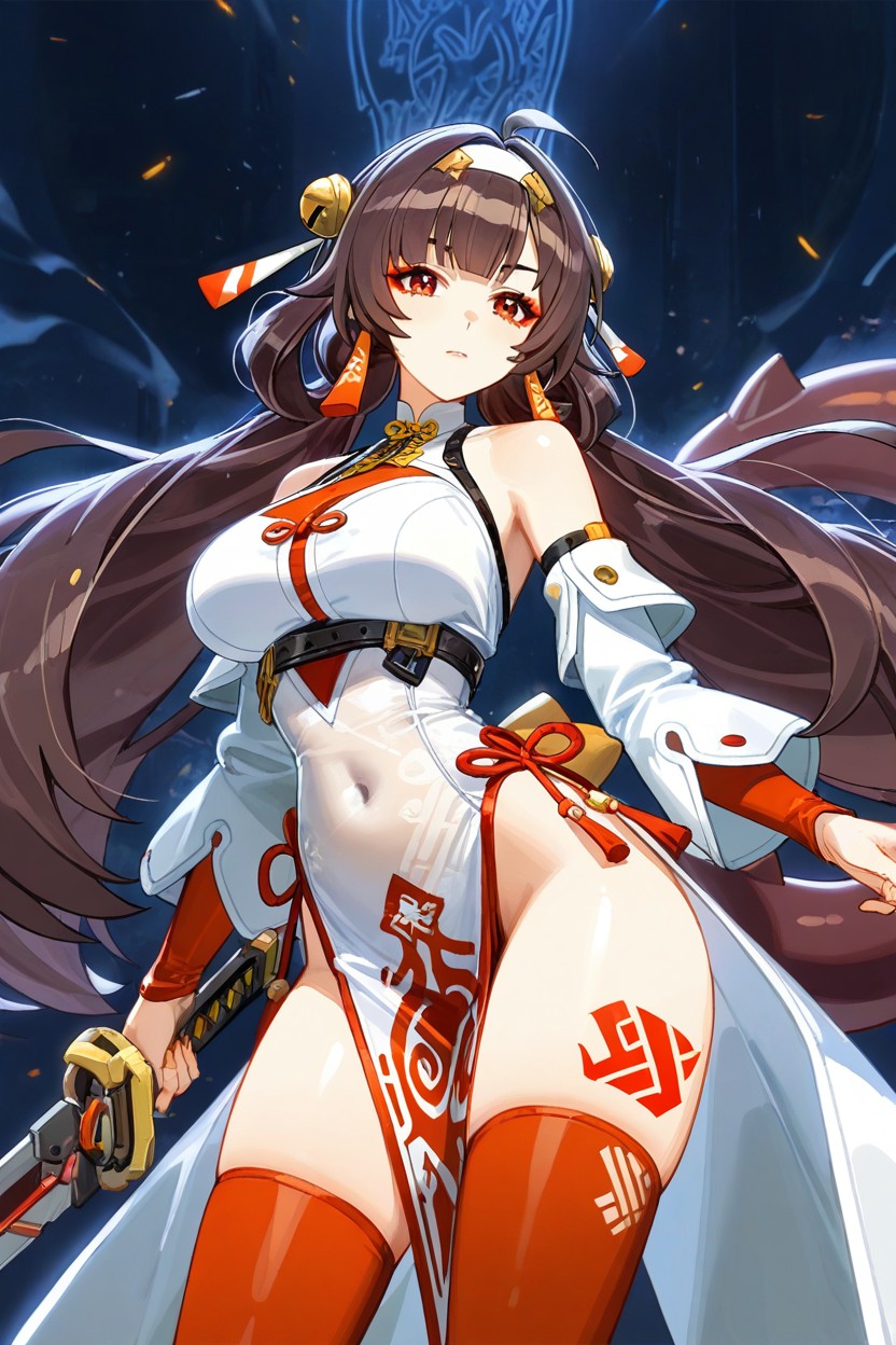 Brown Hair, Exposed Shoulders, Thigh Tattoo Hentai IA