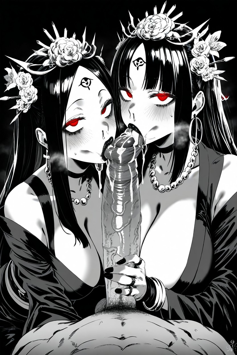 Kimono, Flowers, Black Lips Hentai IA