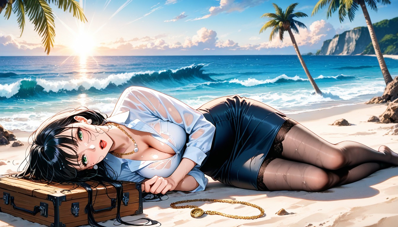 Vista Desde Abajo, Plano Mediot, High Ocean Waves In Background Hentai IA