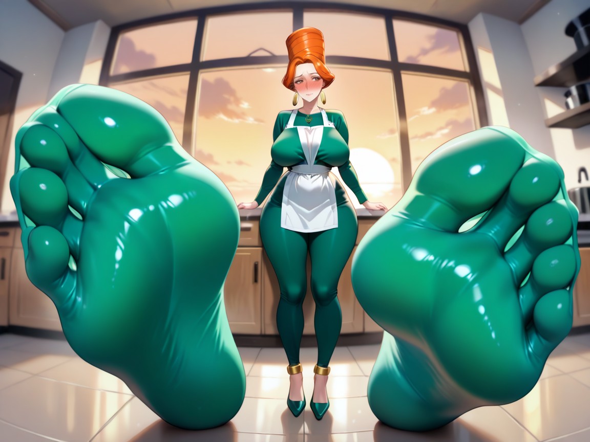 Green Leggings, Bbw, Straight Bangs Framing The Forehead Hentai IA