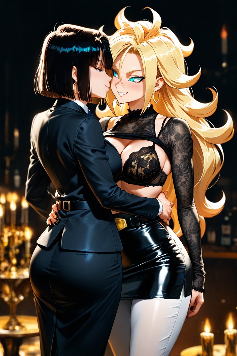 Black Lace Bra, High-waisted White Pants, Culo Redondeado Hentai IA