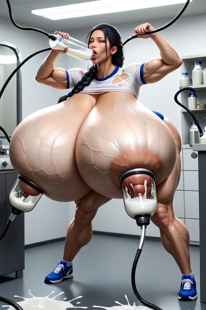 Sweaty, Visible Navel, Drinking A Gallon Of Milk Hentai IA