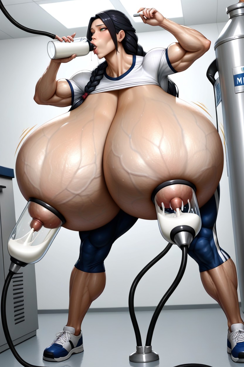 Surrounded By Milk Bottles, Drinking A Gallon Of Milk, Visible Navel Hentai IA