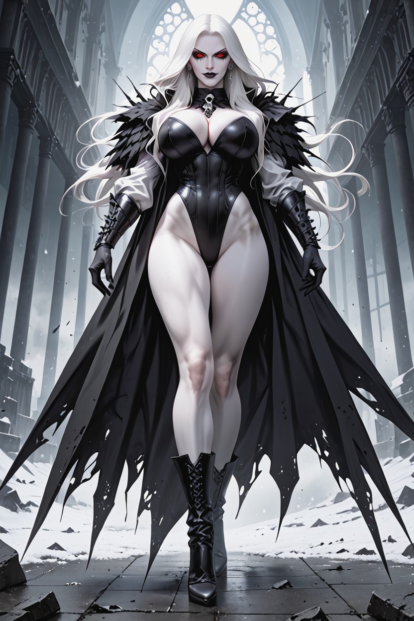 Wearing Iconic Ladydeath Outfit Inspired By Chaos Comics, Statuesque Female Body, Soft Shadows Hentai AI Porn