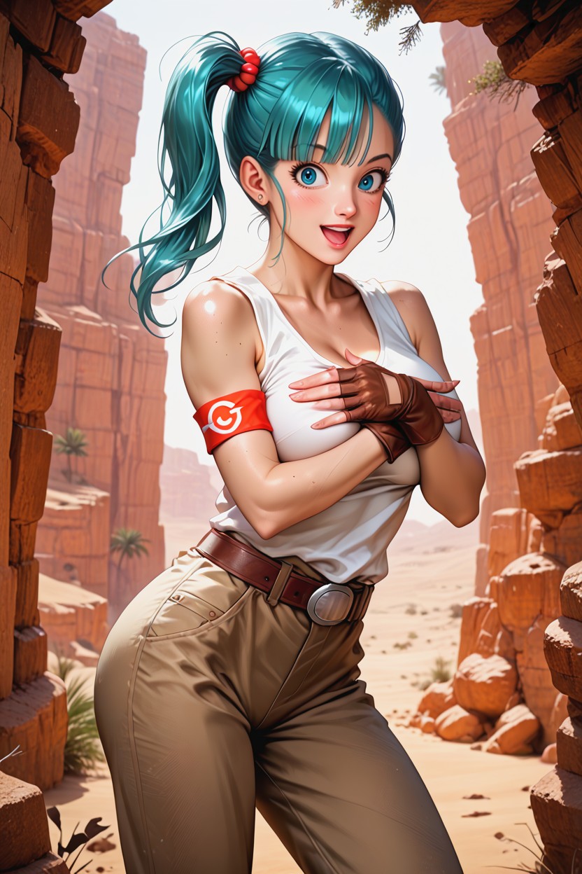 Covering Breasts With Hands, Natural Lighting, Fingerless Gloves Hentai AI Porn
