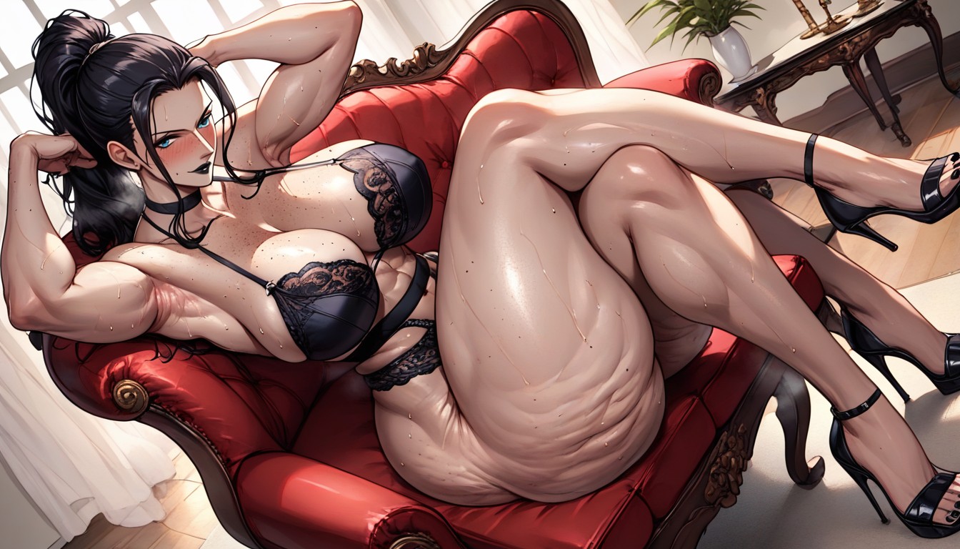 Beauty Face, Muscular, Black Open Front High Heels Hentai AI Porn