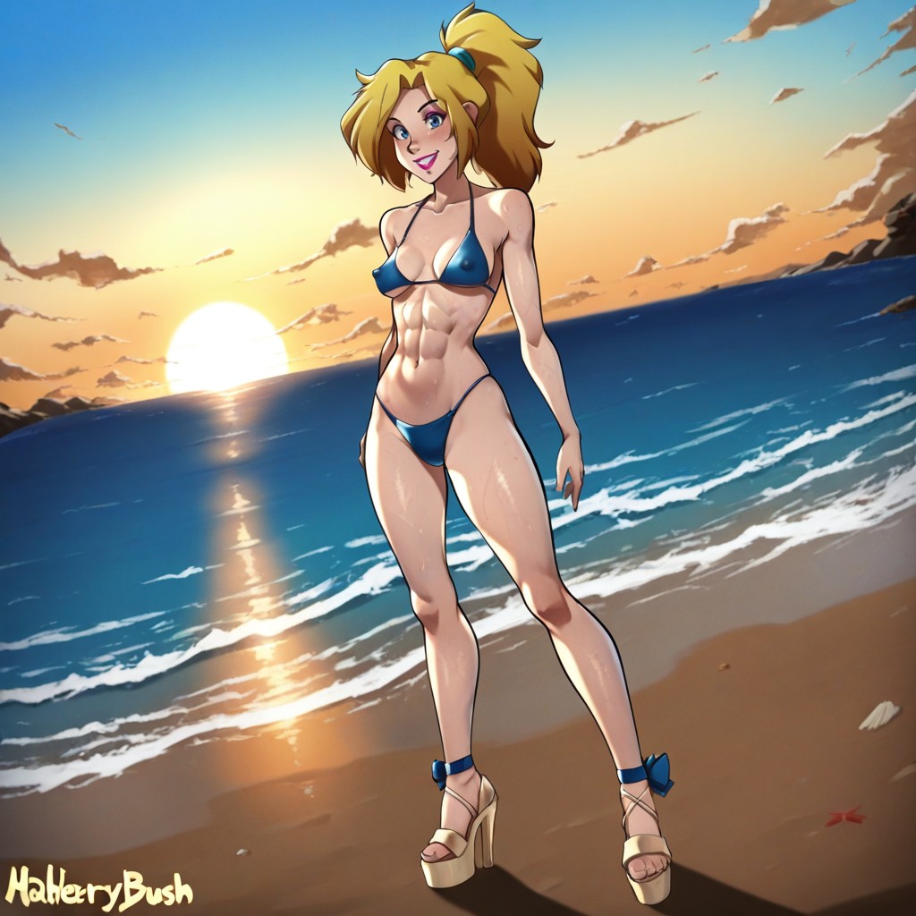 Deep Blue Eyes, Legs Apart, Sunset Hentai AI Porn