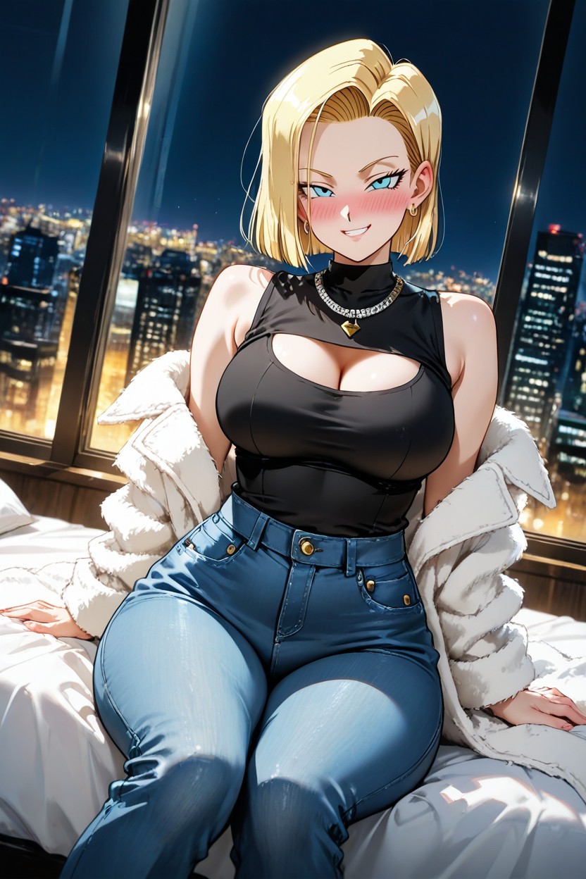 Rounded Breast, Android From Dragon Ball, Highly Detailed Anime Work Hentai AI Porn