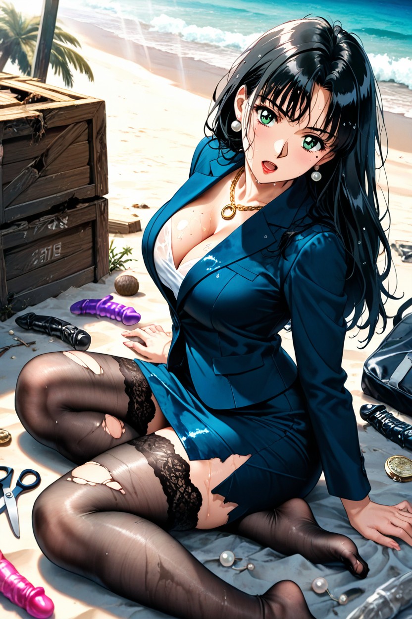 Looking At Travel Bags, Bare Feet, Waist Shot Hentai AI Porn