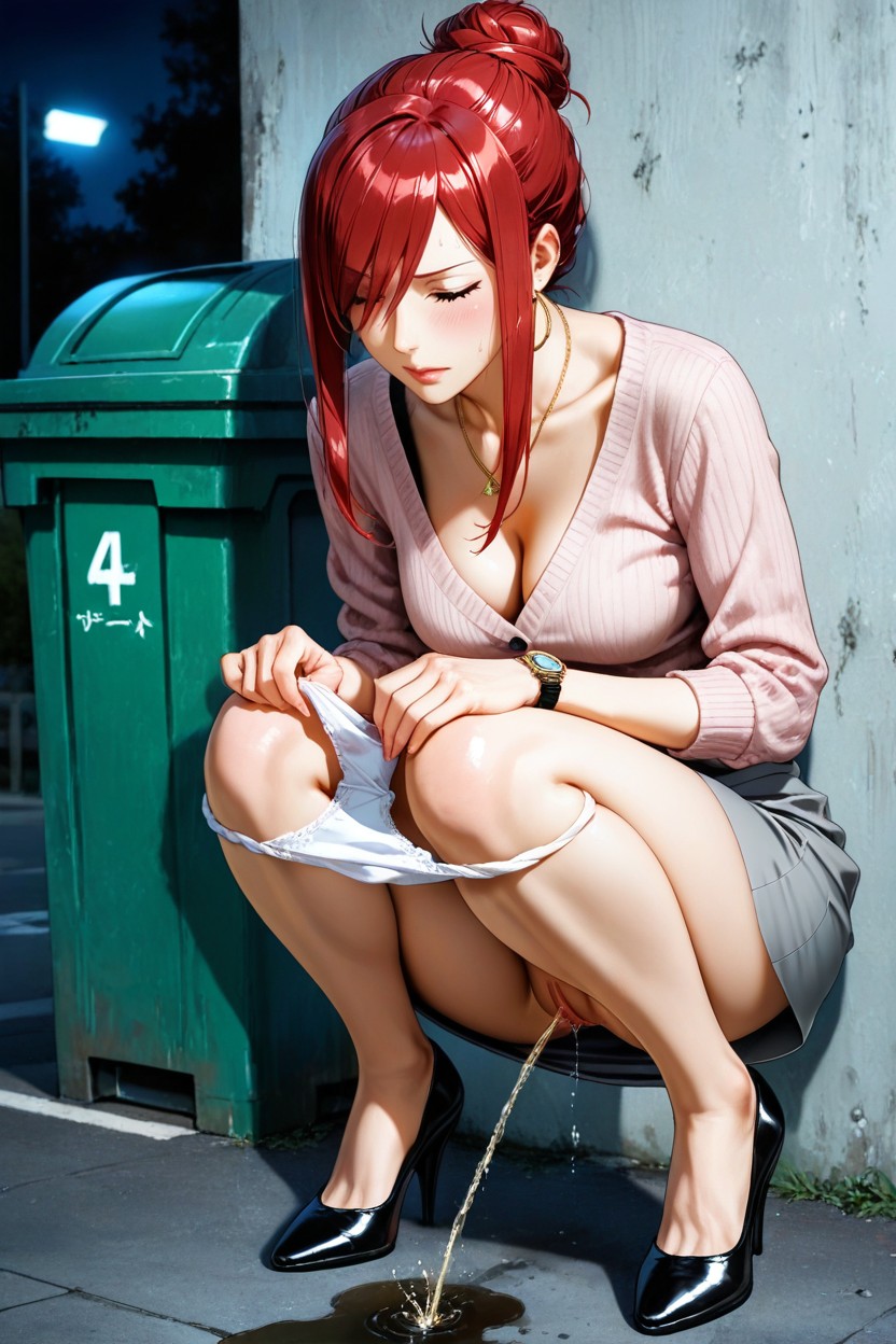 Peeing Beside Garbage Bin, Perfect Face, 25+ Hentai AI Porn