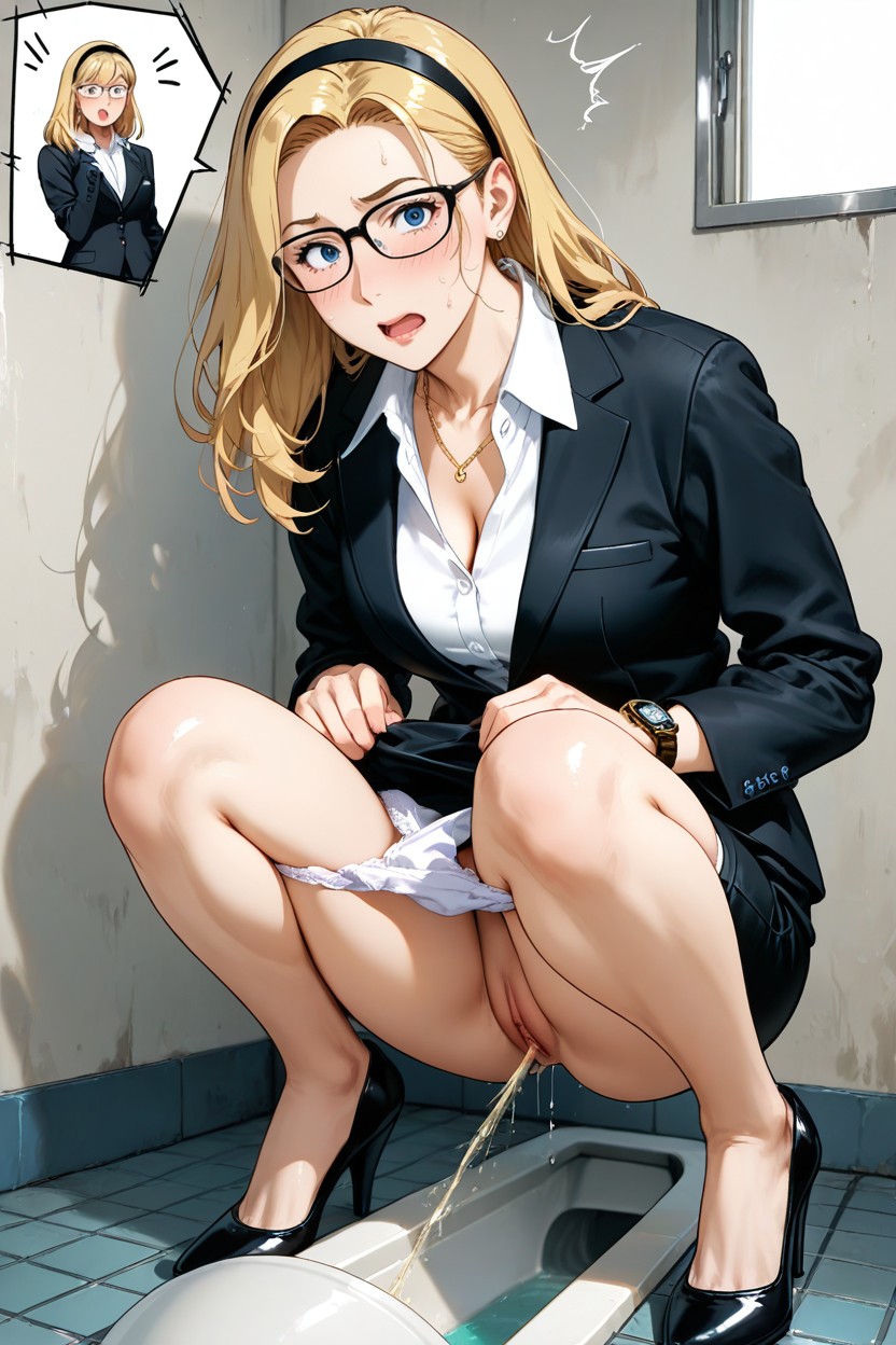Glasses, Hand Watch, Black Pencil Skirt Hentai AI Porn