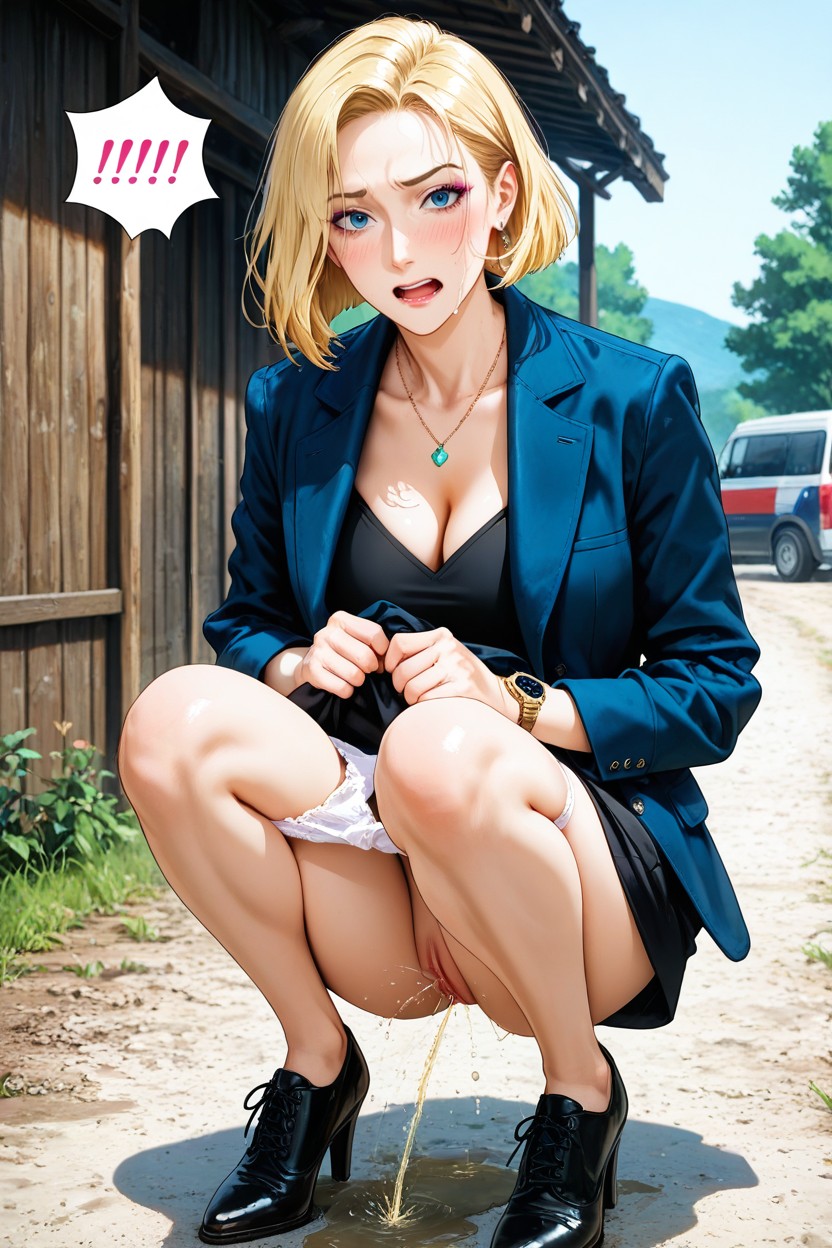 Blond Sexy Office Style Long Haircut, Countryside, Necklace Hentai AI Porn