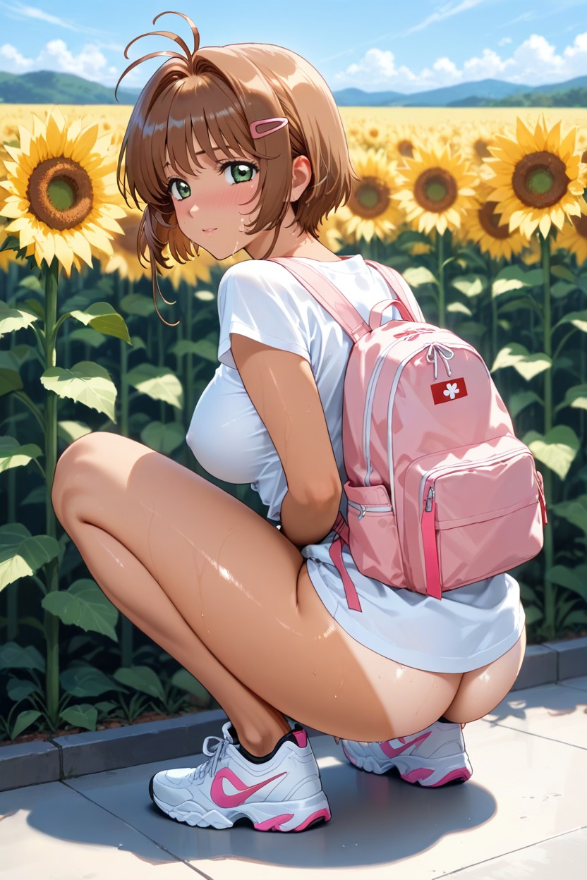 No Panties, Seductive Face, Pink Backpack Hentai AI Porn