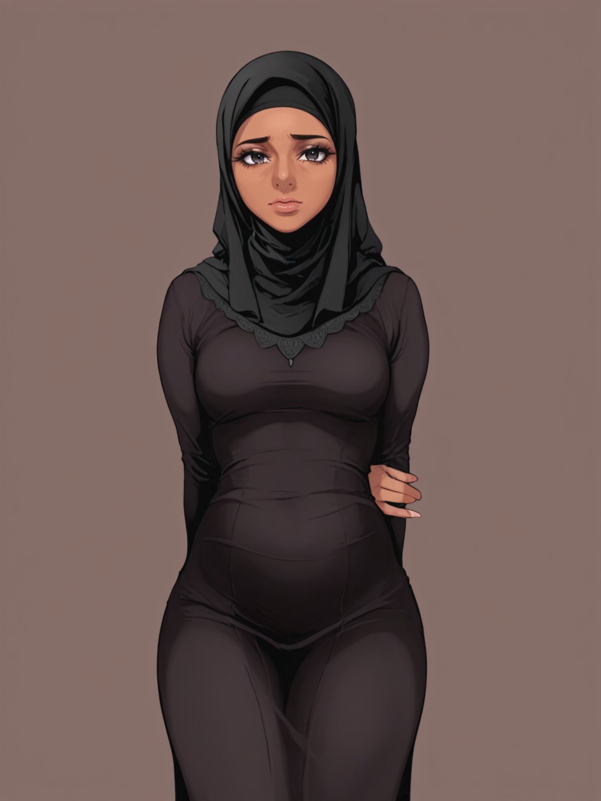 Front View, Waist Shot, Long Black Dress Hentai AI Porn