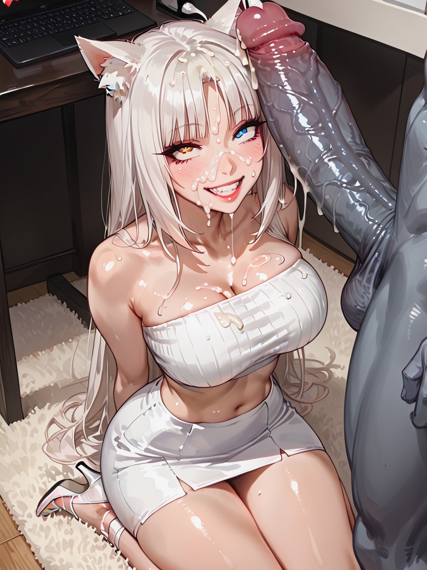 Looking Up At Him, Cat Ears, Horny Hentai AI Porn