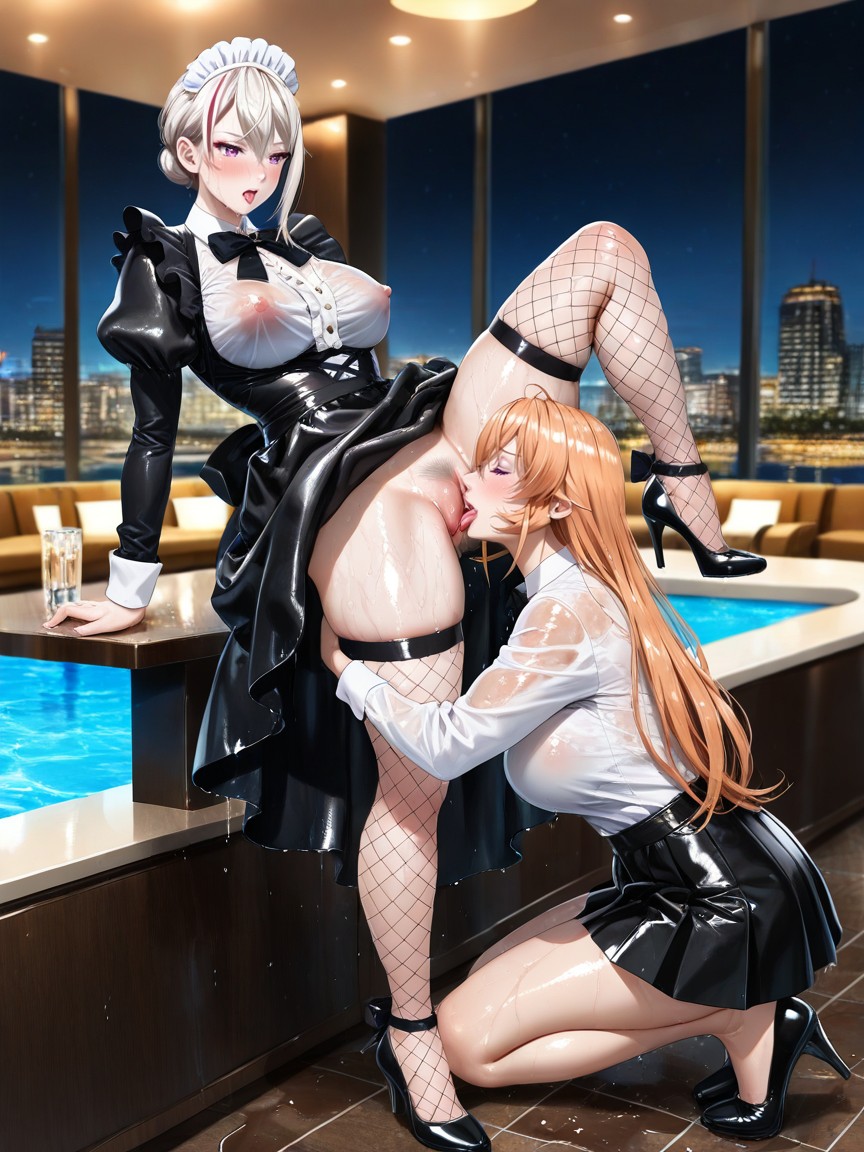 Medium Breast, Luxurious Poolside Hotel Bar, Detailed Clit Hentai AI Porn