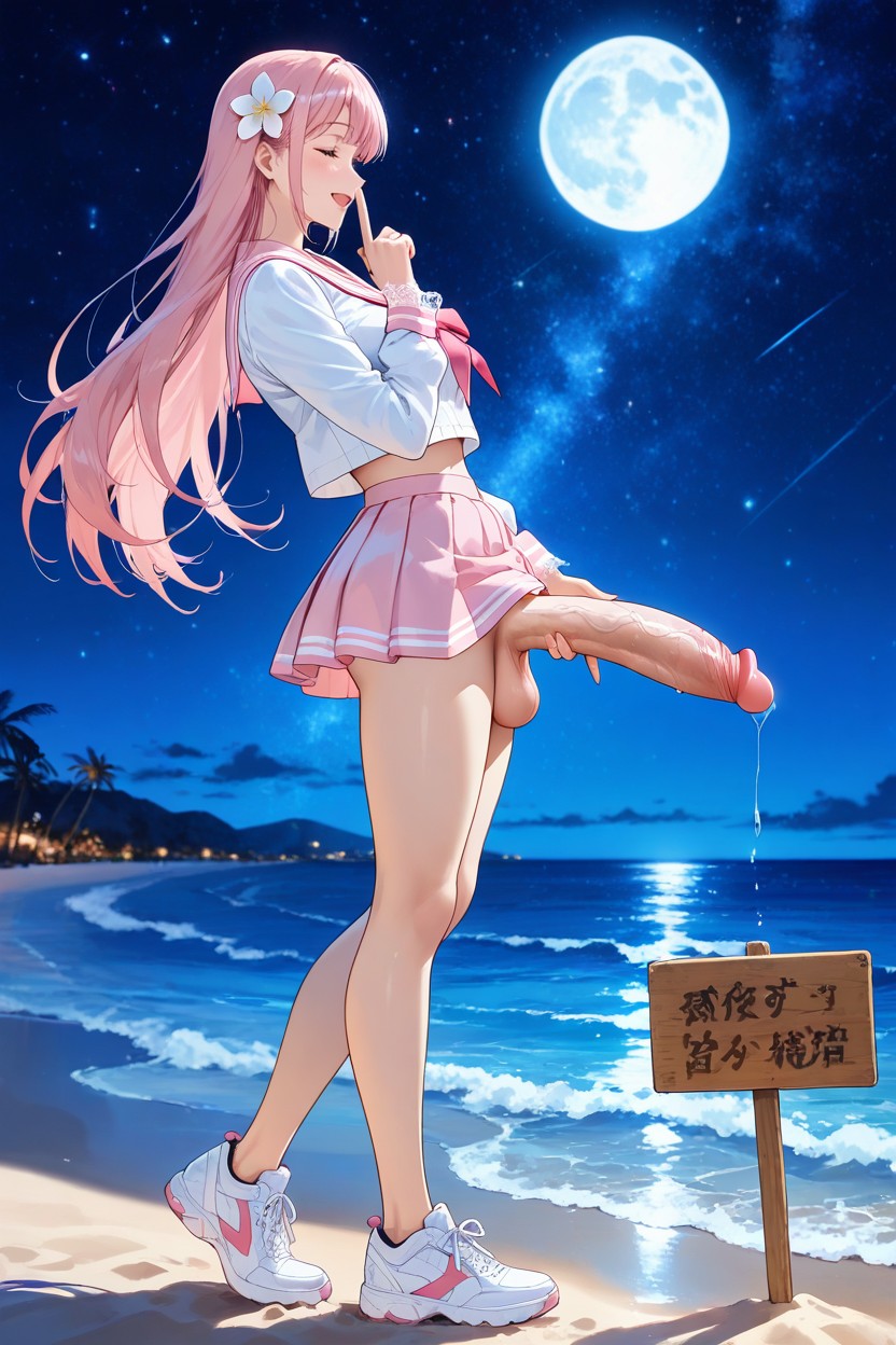Light Pink Long Hair, Lace Cuffs, Playa Hentai IA