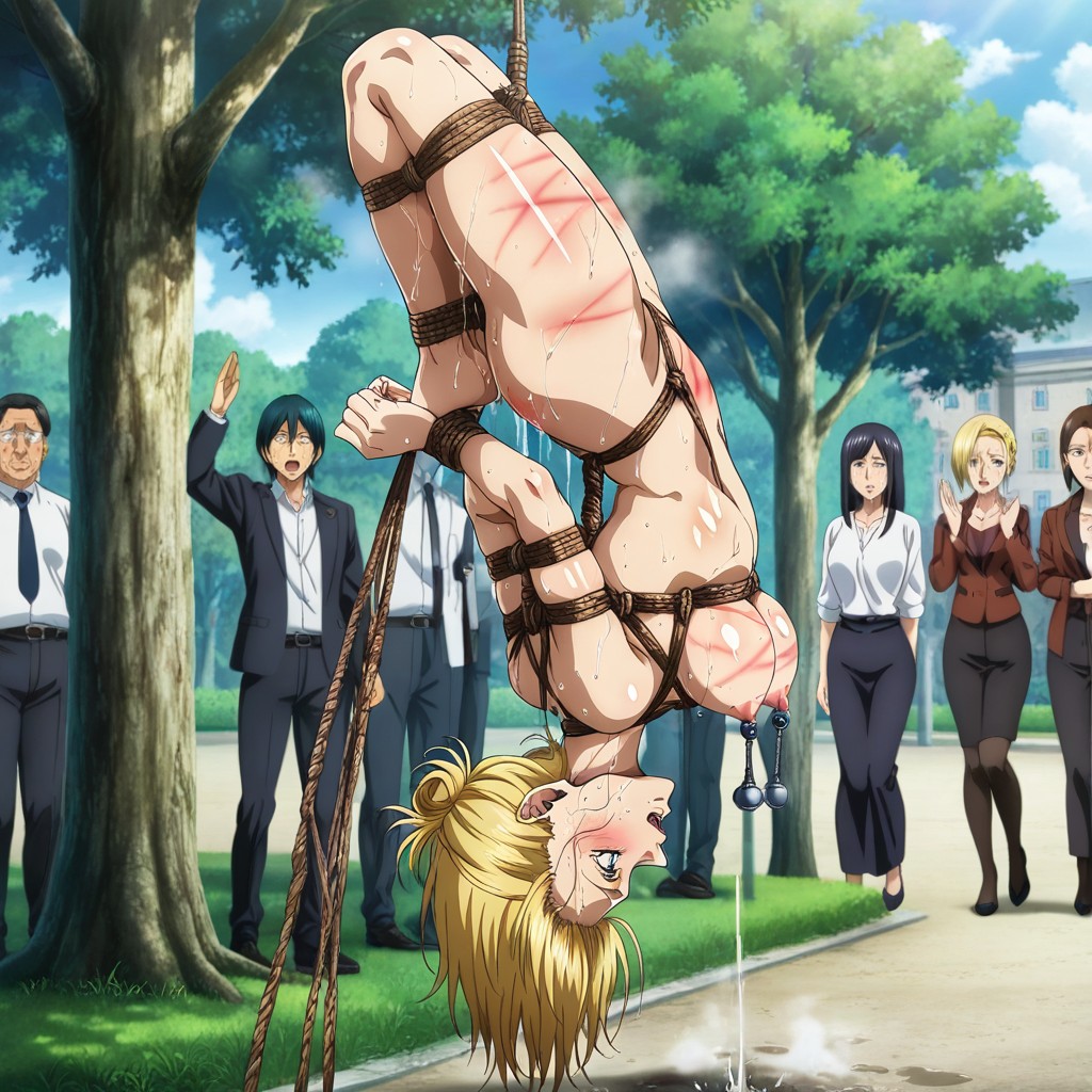Arms Tied Behind Back, Extremely Sweating, Wooden Cuffs Hentai IA