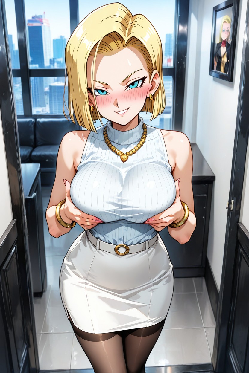A Bracelet, Blonde Hair Looking At The Viewer, Inside A Luxurious Office Hentai IA