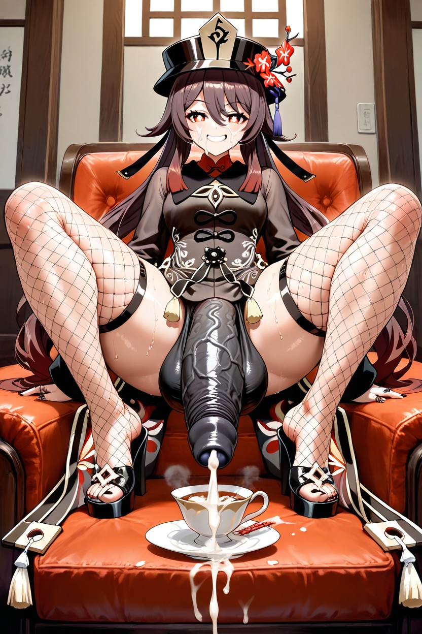 Legs In Black Fishnet Stockings, Open Toes Heels, Huge Penis Hentai IA