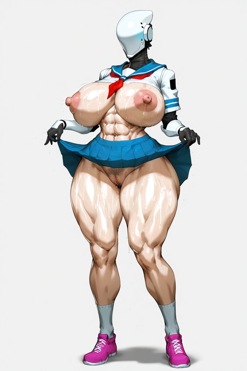 Open Legs, Huge Rounded Breasts, Hands On Skirt Hentai IA