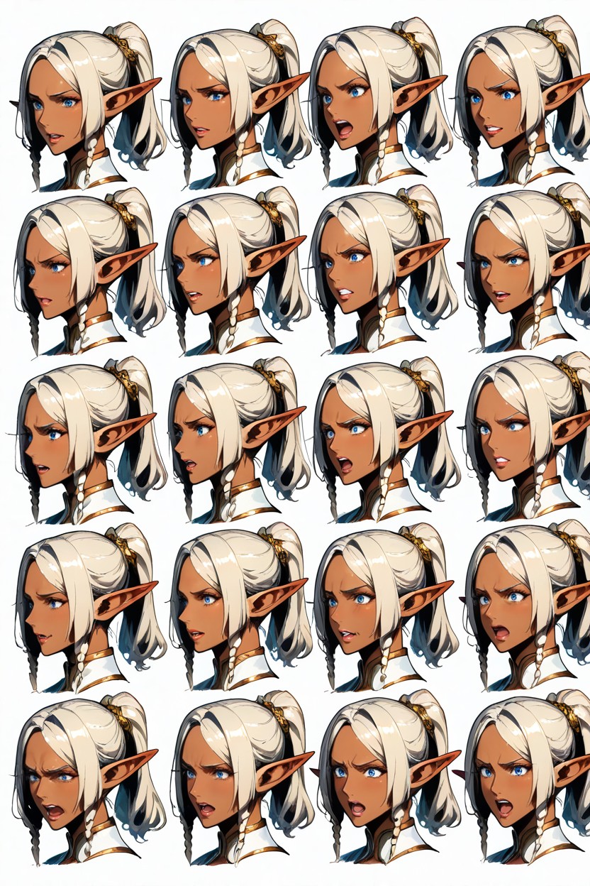 Character Expression Sheet, Same Character In All Images, Back Braid Hentai IA