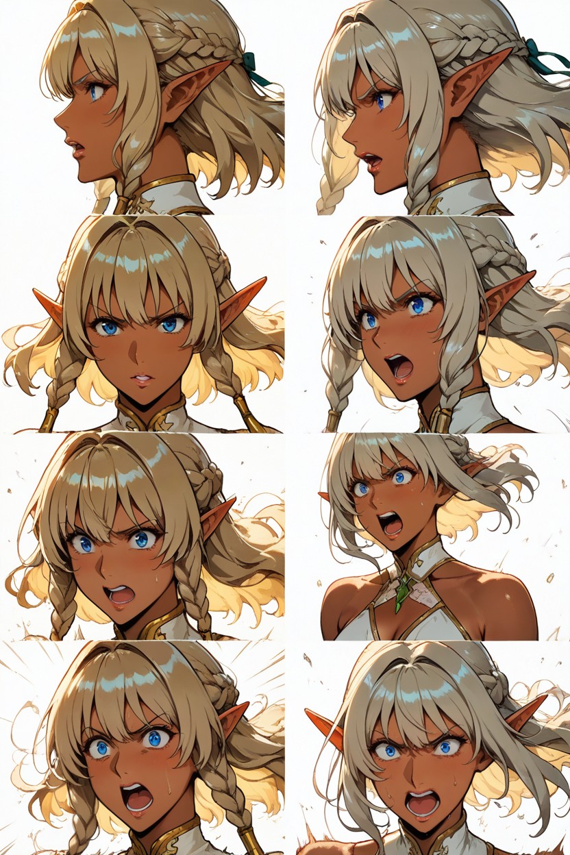 A Series Of Semi-portrait Images, Three Quarter View, Dark Skin Elf Hentai IA