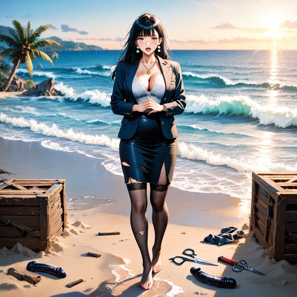 Cinematic, Blunt Hair Bangs, Pearl Bead Earrings Hentai IA