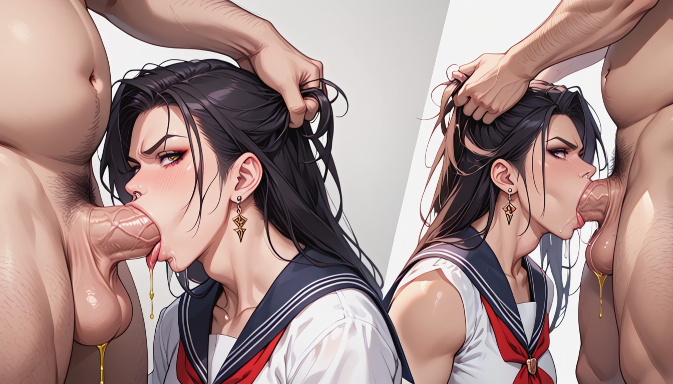 Fat Man, Man Pushing Her Head For A Deep Deepthroat, Deepthroat Hentai AI Porn