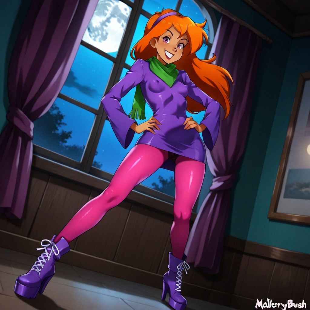 Dynamic Angle, Bright Green Ascot Scarf, American Hentai AI Porn