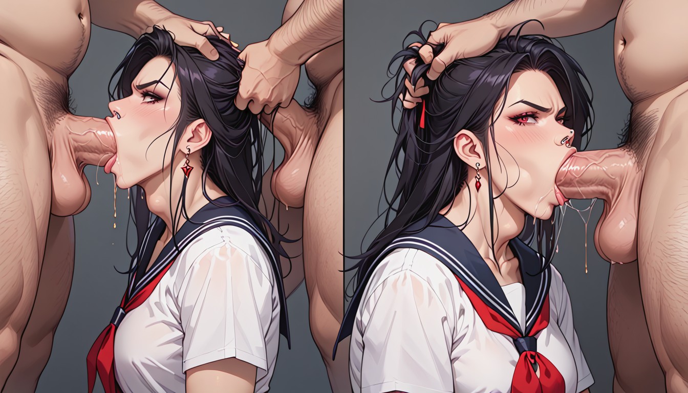 Her Tongue Touching Balls, Kneeling, Raise Middle Finger Hentai AI Porn