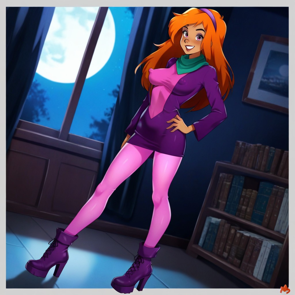 Side View, Moon Light Through Massive Spooky Windows, Boot Laces Hentai AI Porn