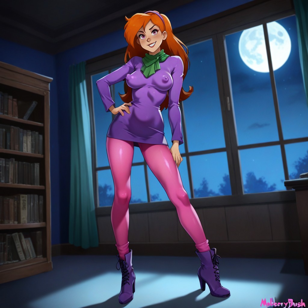 Legs Apart, Pink Pantyhose, Nighttime Hentai AI Porn