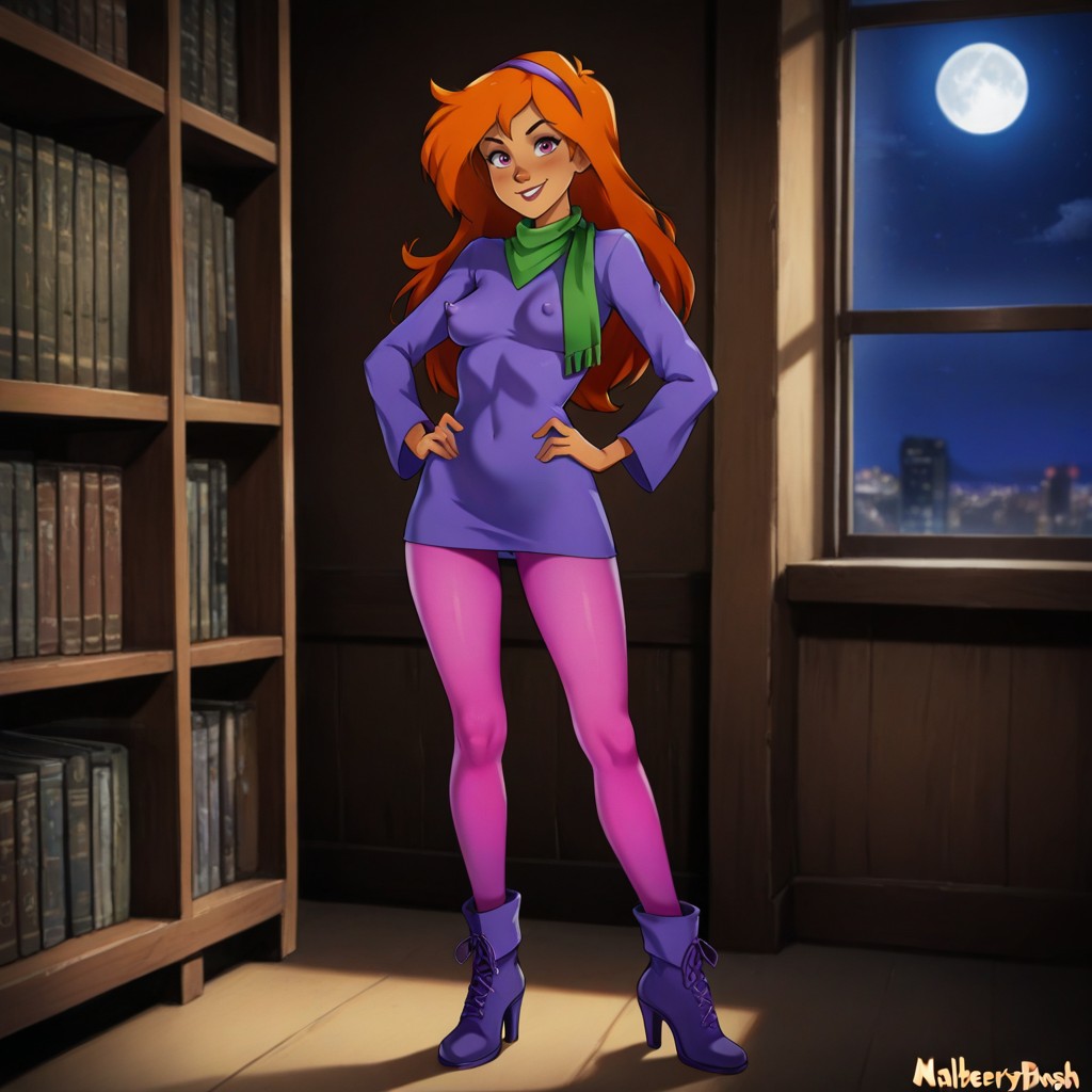 Purple High Heel Ankle Boots, Standing, Purple Microdress Hentai AI Porn