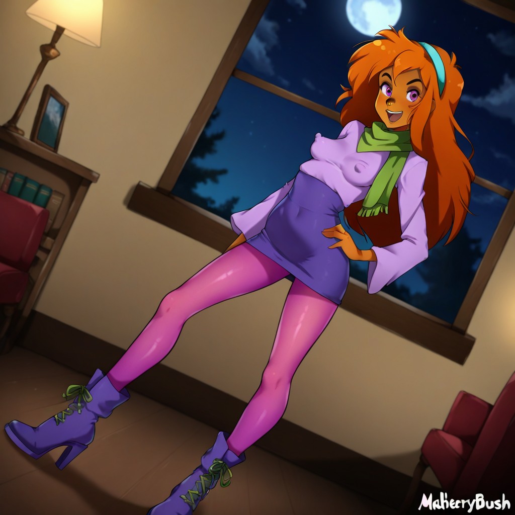 Long Sleeve Microdress, Side View, Old Spooky Rundown Library Hentai AI Porn